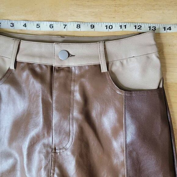 Le Lis Brown Faux Leather Color Block Straight Leg Crop High Rise Pants Size Sma - Picture 6 of 14